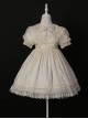 Solid Color Retro Doll Collar Summer Bow Puff Sleeve Lace Hem Classic Lolita Short Sleeve Dress