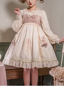 Cute Little Bear Embroidery Bow-Knot Lace Gentle Sweet Lolita Sleeveless Dress