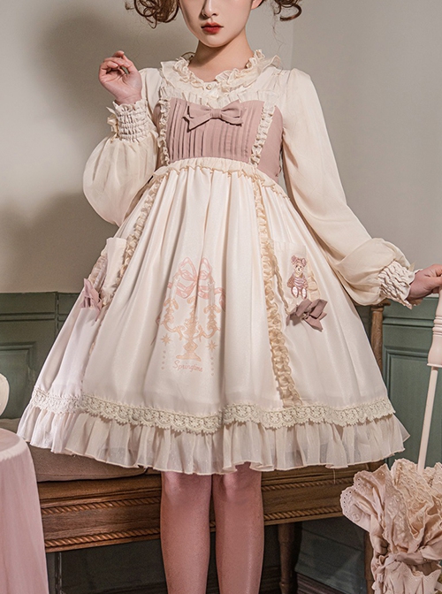 Cute Little Bear Embroidery Bow-Knot Lace Gentle Sweet Lolita Sleeveless Dress