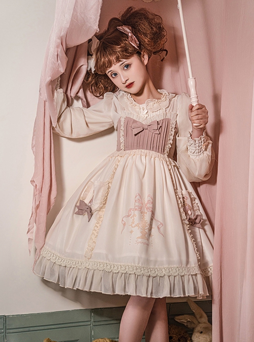 Cute Little Bear Embroidery Bow-Knot Lace Gentle Sweet Lolita Sleeveless Dress