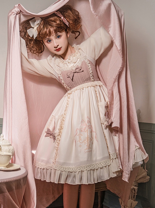 Cute Little Bear Embroidery Bow-Knot Lace Gentle Sweet Lolita Sleeveless Dress