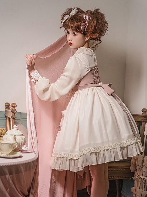 Cute Little Bear Embroidery Bow-Knot Lace Gentle Sweet Lolita Sleeveless Dress