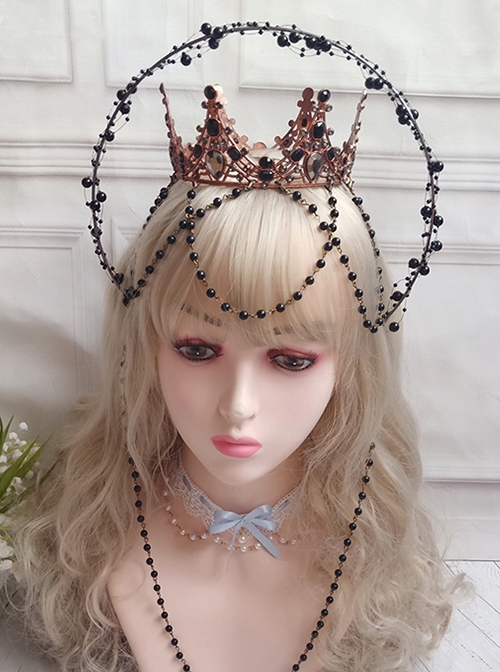 Gorgeous Tea Party Flower Married Our Lady Halo Crown Bead Chain Classic Lolita Headdress