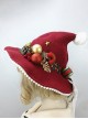 Red Knit Autumn Winter Christmas Peaked Fur Ball Bow-Knot Hat