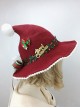Red Knit Autumn Winter Christmas Peaked Fur Ball Bow-Knot Hat