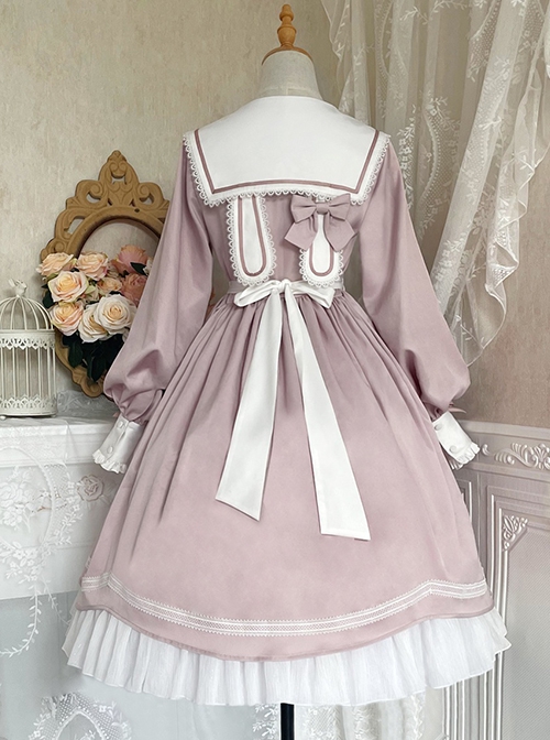 Solid Color Elegant Autumn Gentle Lantern Sleeve Rose Lace Rabbit Ears Classic Lolita Long Sleeve Dress