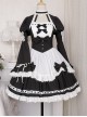 Black-White Elegant Maid Bubble Flare Sleeves Bow-Knot Decorate Lace Classic Lolita Sleeveless Dress Set