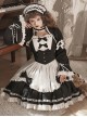 Black-White Elegant Maid Bubble Flare Sleeves Bow-Knot Decorate Lace Classic Lolita Sleeveless Dress Set