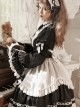 Black-White Elegant Maid Bubble Flare Sleeves Bow-Knot Decorate Lace Classic Lolita Sleeveless Dress Set