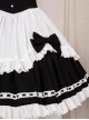 Black-White Elegant Maid Bubble Flare Sleeves Bow-Knot Decorate Lace Classic Lolita Sleeveless Dress Set