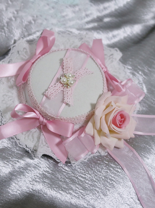 Sweet Pink Bow-Knot White Lace Classic Lolita Rose Small Topper Hair Clip