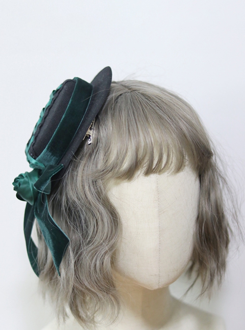 Gothic Dark Green Velvet Bow-Knot Rose Retro Gothic Lolita Small Topper Hairpin