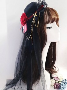 Red Rose Vintage Gothic Lace Bow Bead Chain Decorative Detachable Head Yarn Gothic Lolita Small Topper Hair Clip