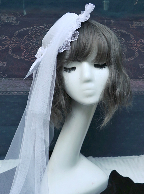 Pure White Gothic Retro Super Fairy Lace Pearl Bow Gothic Lolita Small Topper Head Yarn Hair Pin