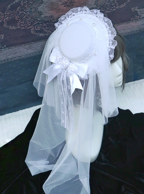 Pure White Gothic Retro Super Fairy Lace Pearl Bow Gothic Lolita Small Topper Head Yarn Hair Pin