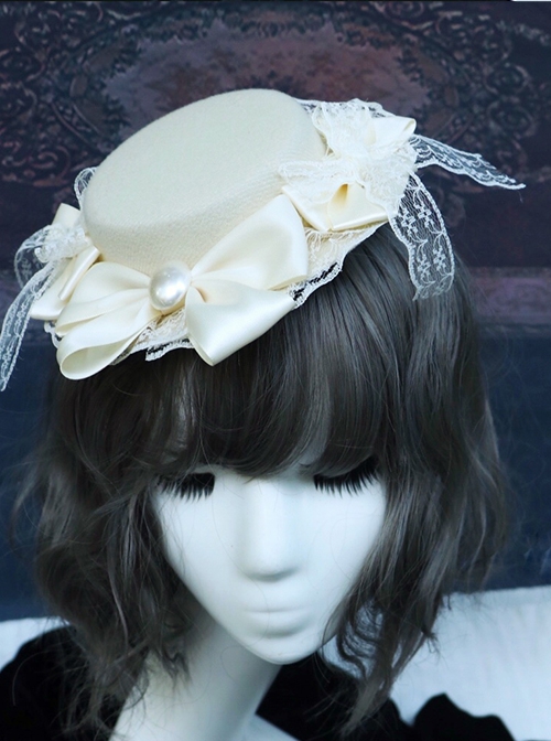 Gothic Sweet Vintage Pearl Bow Lace Decorated Gothic Lolita Small Topper Hair Clip