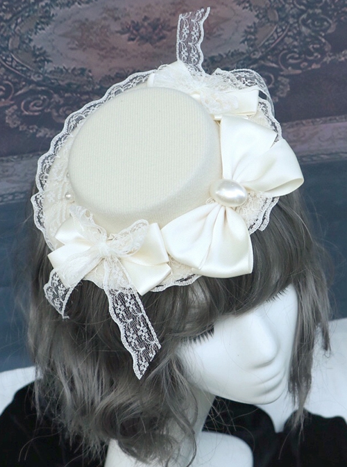 Gothic Sweet Vintage Pearl Bow Lace Decorated Gothic Lolita Small Topper Hair Clip