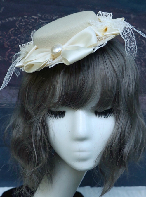 Gothic Sweet Vintage Pearl Bow Lace Decorated Gothic Lolita Small Topper Hair Clip