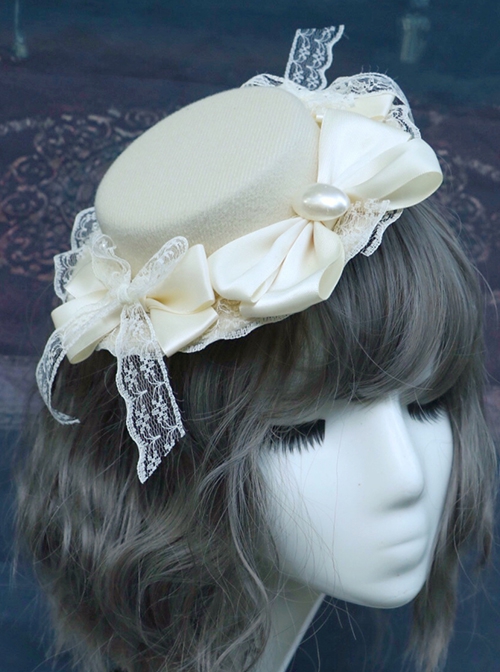 Gothic Sweet Vintage Pearl Bow Lace Decorated Gothic Lolita Small Topper Hair Clip