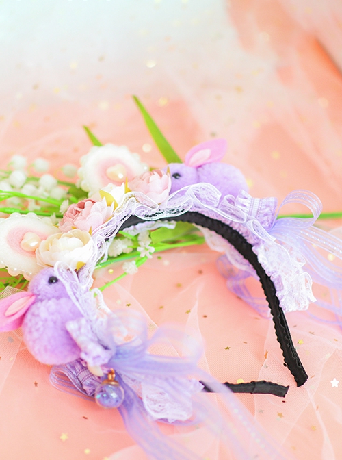 Sweet Cute Little Rabbit Rabbit Ears Flowers White Lace Sweet Lolita Kids Adult Headband