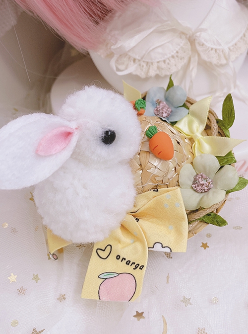 Cute Sweet Pastoral Little Rabbit Carrot Bow Sweet Lolita Kids Aldult Small Hat Hairpin