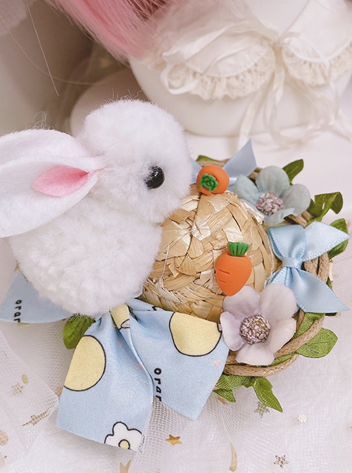 Cute Sweet Pastoral Little Rabbit Carrot Bow Sweet Lolita Kids Aldult Small Hat Hairpin