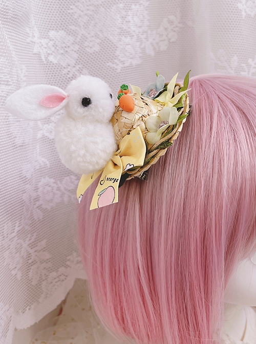 Cute Sweet Pastoral Little Rabbit Carrot Bow Sweet Lolita Kids Aldult Small Hat Hairpin