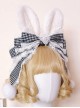 Black White Plaid Cute Plush Rabbit Ear Hair Ball Heart Lace Classic Lolita Headband