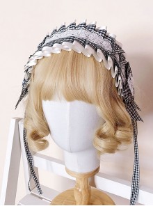 Black White Plaid Simple Love Lace White Ribbon Classic Lolita Headband