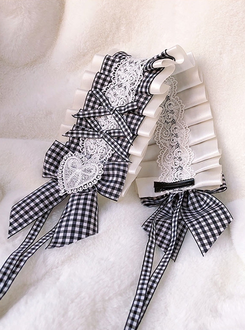 Black White Plaid Simple Love Lace White Ribbon Classic Lolita Headband