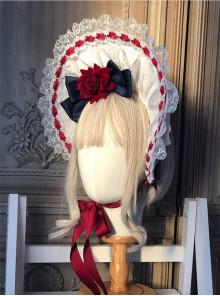 Gorgeous Lace Red Velvet Rose Ribbon Paneled Bow Tie Classic Lolita Headband