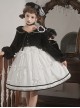 Black-White Elegant Sleeveless Lace Bow Dress Plush Jacket Classic Lolita Dress Set