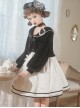 Black-White Elegant Sleeveless Lace Bow Dress Plush Jacket Classic Lolita Dress Set