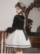 Black-White Elegant Sleeveless Lace Bow Dress Plush Jacket Classic Lolita Dress Set