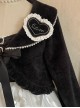 Black-White Elegant Sleeveless Lace Bow Dress Plush Jacket Classic Lolita Dress Set