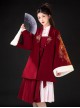 Red-White Contrasting Color Chinese Style Han Elements Improved Hanfu Autumn Winter Stand-Up Collar Long-Sleeved Dress Embroidered Coat Suit