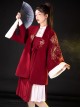 Red-White Contrasting Color Chinese Style Han Elements Improved Hanfu Autumn Winter Stand-Up Collar Long-Sleeved Dress Embroidered Coat Suit