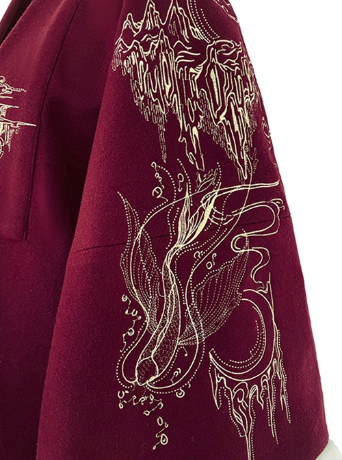 Red-White Contrasting Color Chinese Style Han Elements Improved Hanfu Autumn Winter Stand-Up Collar Long-Sleeved Dress Embroidered Coat Suit