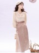 Retro Chinese Style Improved Daily Han Elements Long Sleeve V-Neck Embroidered Lace Blouse Bamboo Print Skirt Suit