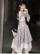 Retro Chinese Style Hanfu Improved Han Element Embroidery Stand Collar Irregular Hem Fringed Decorative Design Long Sleeve Dress Suit