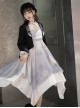 Retro Chinese Style Hanfu Improved Han Element Embroidery Stand Collar Irregular Hem Fringed Decorative Design Long Sleeve Dress Suit