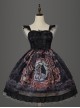 Gothic Vintage Print Grape Bow Decorative Ruffle Hem Gothic Lolita Sleeveless Dress