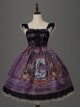 Gothic Vintage Print Grape Bow Decorative Ruffle Hem Gothic Lolita Sleeveless Dress