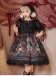 Gothic Vintage Print Grape Bow Decorative Ruffle Hem Gothic Lolita Sleeveless Dress