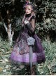 Gothic Vintage Print Grape Bow Decorative Ruffle Hem Gothic Lolita Sleeveless Dress