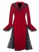 Night Visit Vampire Series Gothic Lace Autumn Winter Dark Red Velvet Halloween Long Sleeve Coat