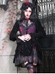 Gothic Style Dark Red Halloween Drawstring Velvet Puff Sleeves Hollow Stand Collar Stitching Lace Design Gothic Long-Sleeved Dress