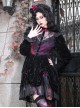 Gothic Style Dark Red Halloween Drawstring Velvet Puff Sleeves Hollow Stand Collar Stitching Lace Design Gothic Long-Sleeved Dress