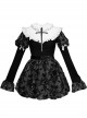 Halloween Gothic Turtleneck Lace Design Velvet Jacquard Large Crucifix Decorative Pumpkin Skirt Hem Long Sleeve Dress