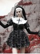 Halloween Gothic Turtleneck Lace Design Velvet Jacquard Large Crucifix Decorative Pumpkin Skirt Hem Long Sleeve Dress